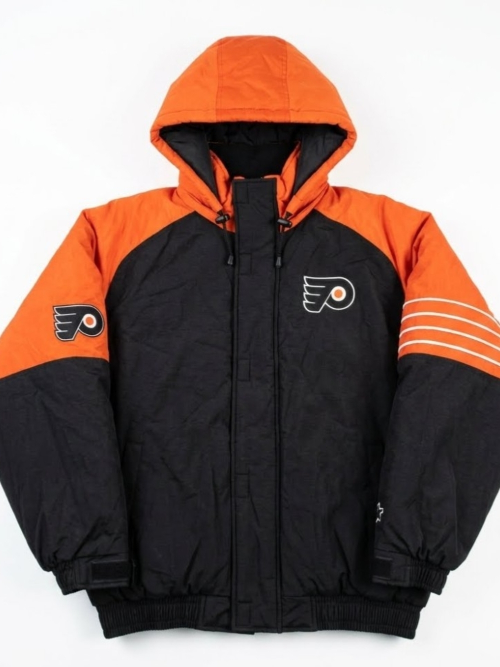 NWT 1990s Vintage Starter Philadelphia Flyers NHL Puffer Jacket Black Orange L